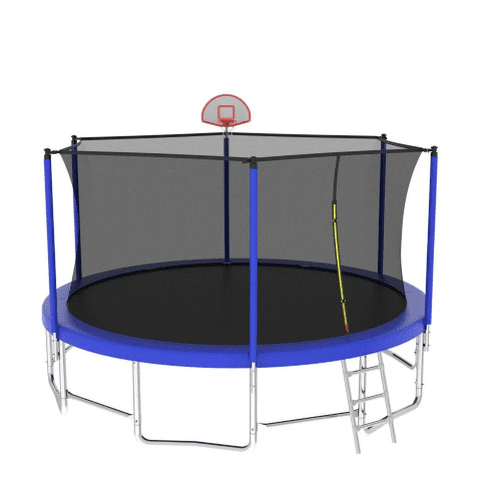 16FT Trampoline for Kids and Adults,Outdoor Large Recreational Trampoline with Ladder and Basketball Hoop,Blue