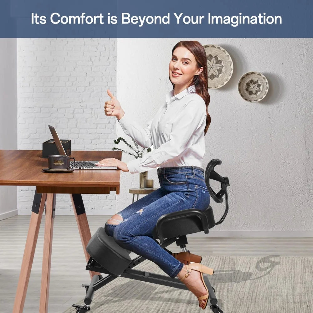 Ergonomic Kneeling Chair with Smooth Casters, Thick Comfort Padding for All-Day Comfort in Medical Offices or Therapy Clinics(A)