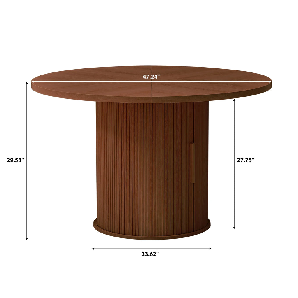 Wirrytor Round Dining Table, Modern Farmhouse Kitchen Table, 47 Inch Coffee Circle Dining Tables with Wood Strip Base for Kitchen Living Room, Black