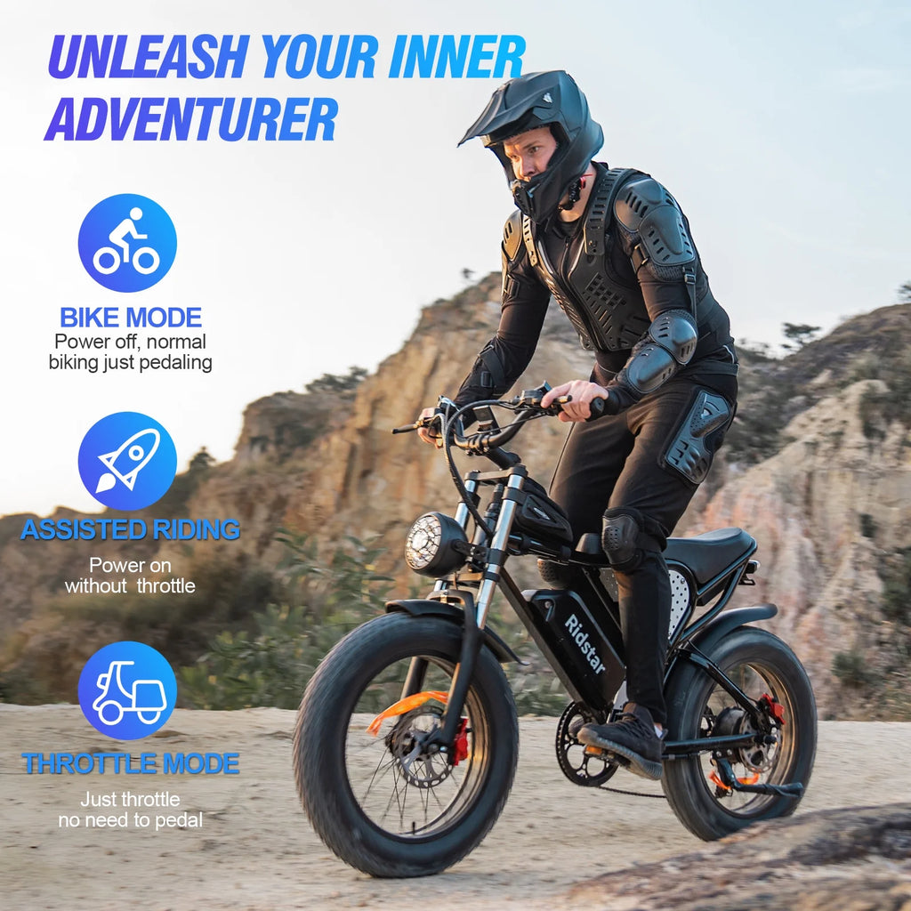 Ridstar Electric Bike for Adults Q20,1200W 30MPH,48V 15.6Ah Electric Bicycle,7 Speed Full Suspension Mountain Bike UL2849