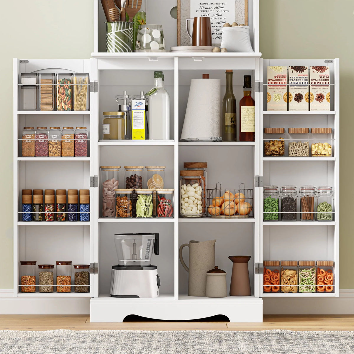 Homfa 71''  4 Doors Kitchen Pantry Cabinet, Tall Pantry Storage Cabinet with Adjustable Shelves, Microwave Cabinet for Dining Room, White