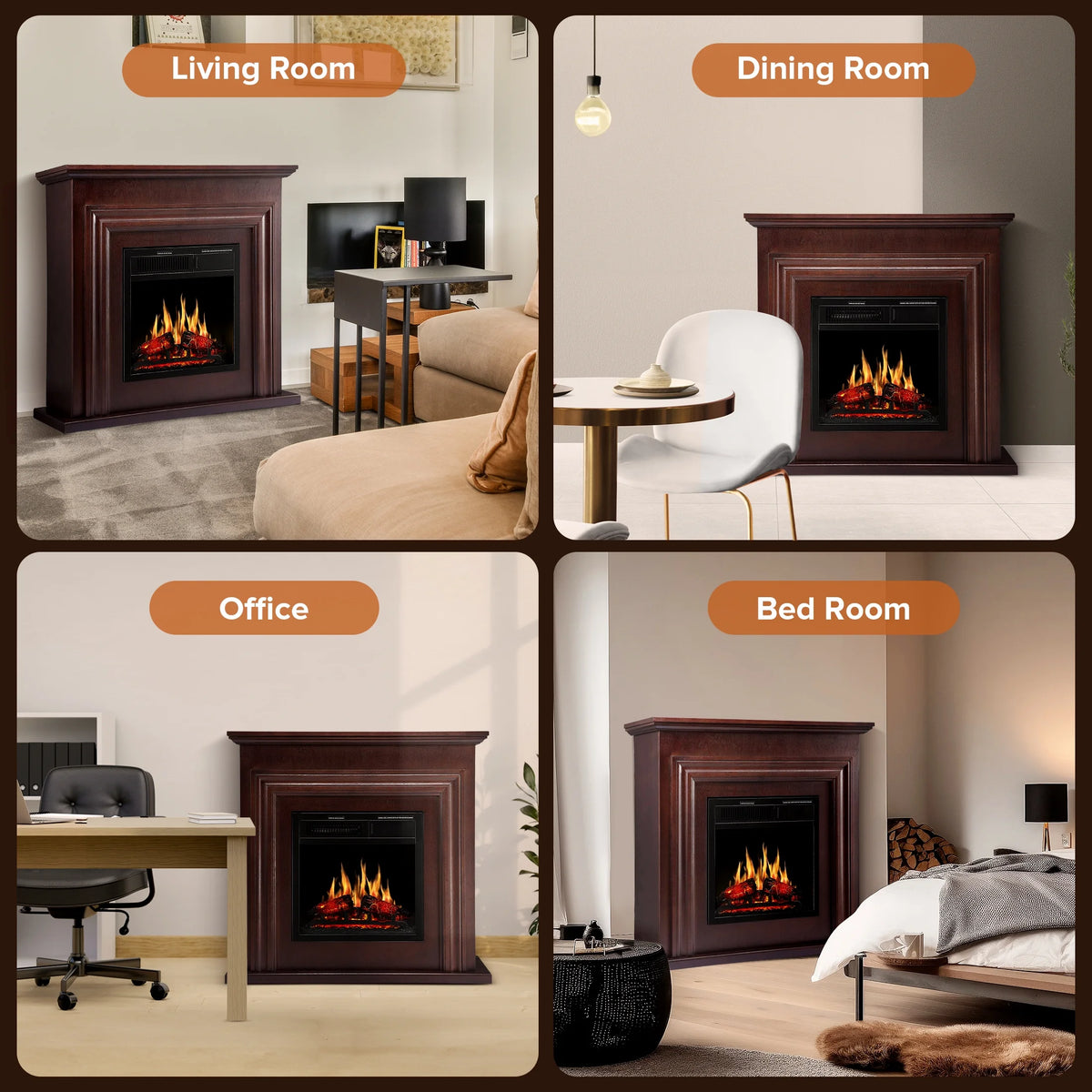 Electactic Electric Fireplace, Free Standing Fireplace, with Remote Control, Adjustable LED Flame, 750W/1500W -��White��