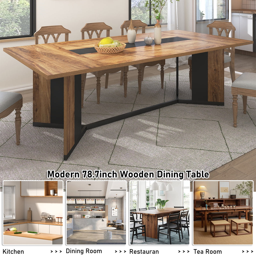 71 inch Large Rectangular Dining Table for 6-8 People, Dining Table with Marble-Color Wood Waterproof Tabletop and Adjustable Leg, 6ft Luxurious Family Dinner Table for Office Kitchen Living Room
