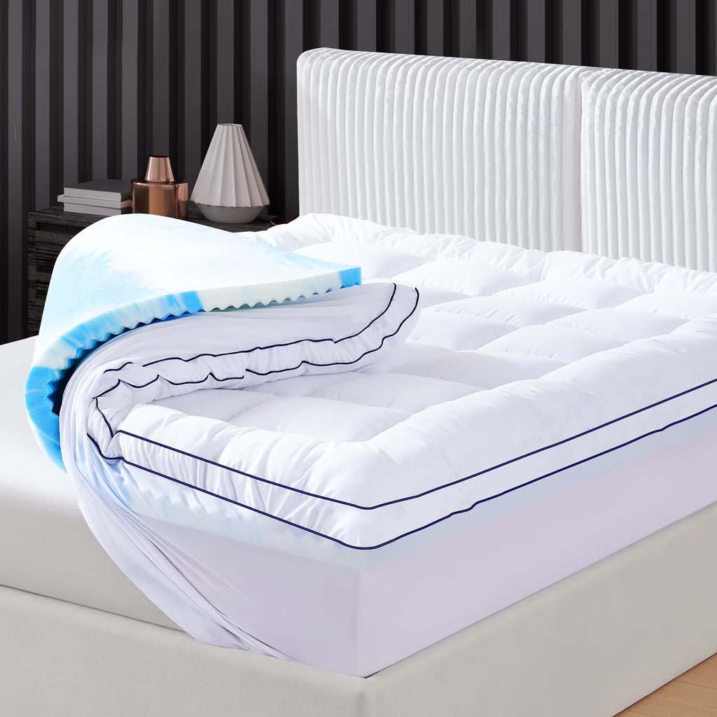 Cocosity Dual Layer 4 inch Full Size Memory Foam Mattress Topper, 2" Fluffy Pillow Top Mattress Topper & 2" Cooling Gel Memory Foam