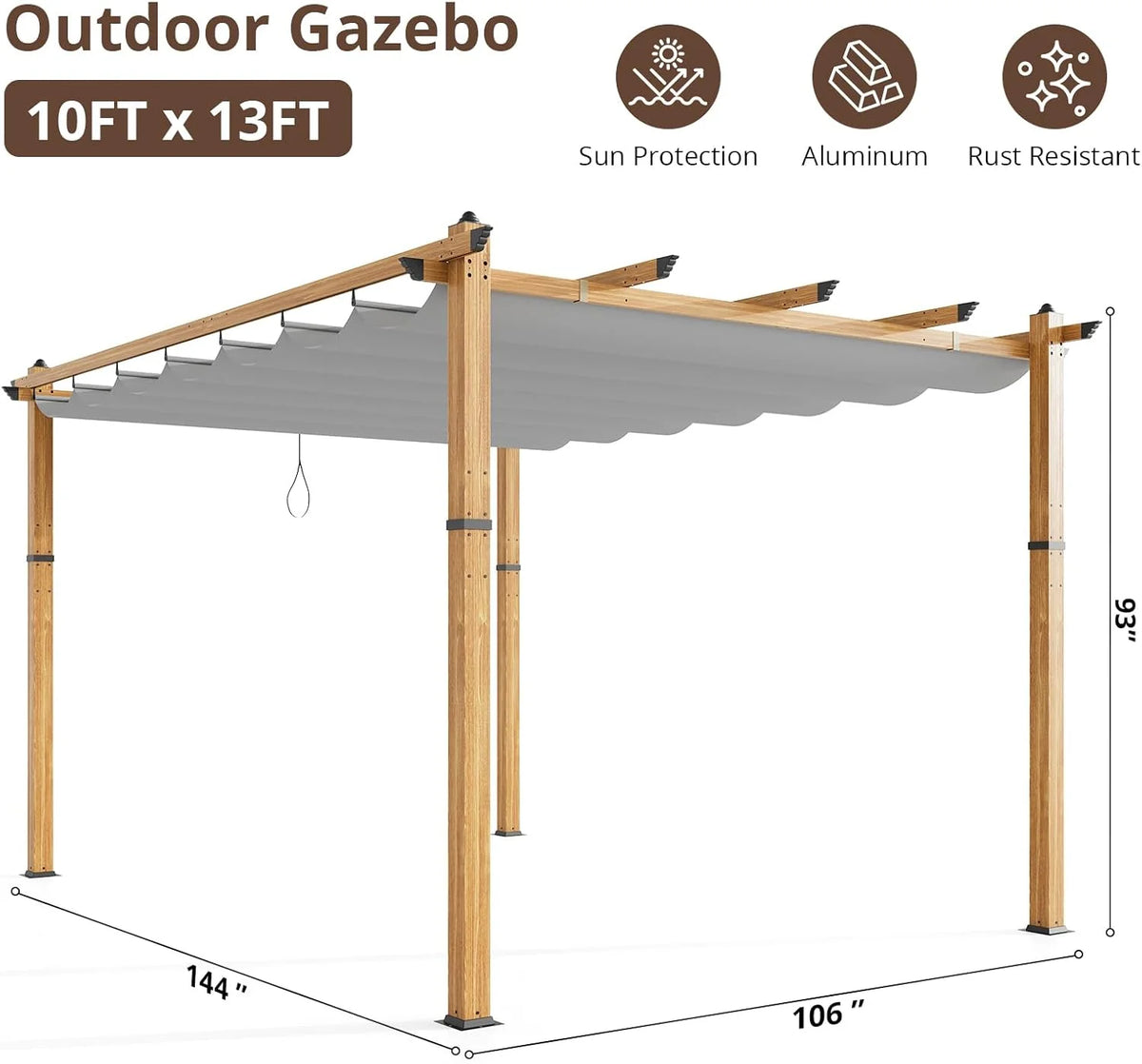 Outdoor Aluminum Pergola with Retractable Canopy, Reinforced 4-Sided Base, Waterproof & UV-Resistant Adjustable Roof, Modern Design for Patio, Deck, Backyard, and Garden