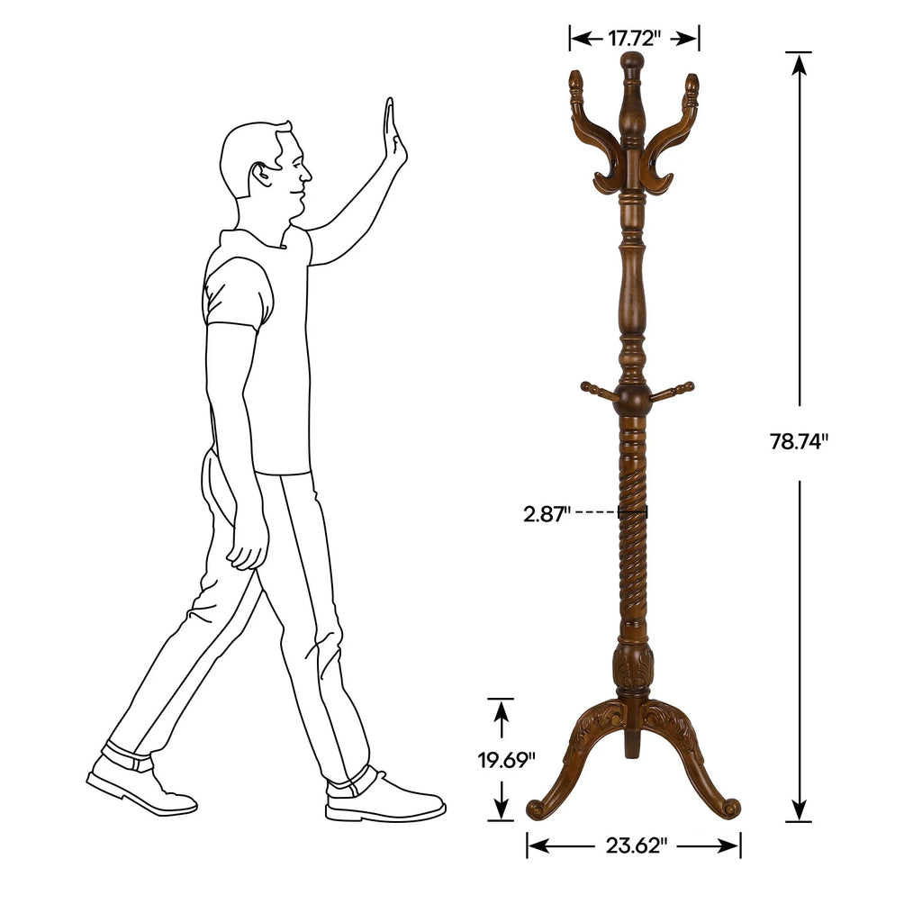 Vintage 79" Coat Tree Stand Heavy Duty Freestanding Clothes Hat Coat Rack Stand with 8 Hooks