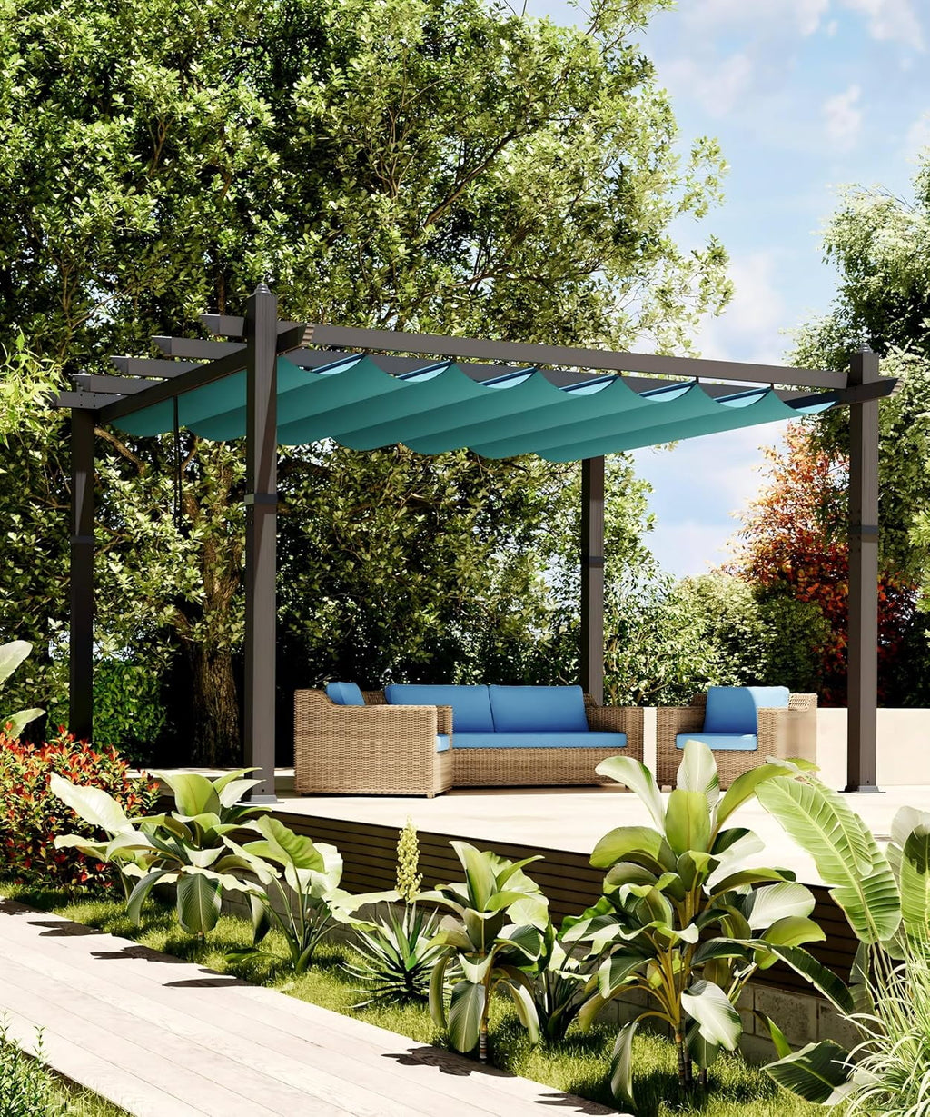 Outdoor Aluminum Pergola with Retractable Canopy, Reinforced 4-Sided Base, Waterproof & UV-Resistant Adjustable Roof, Modern Design for Patio, Deck, Backyard, and Garden