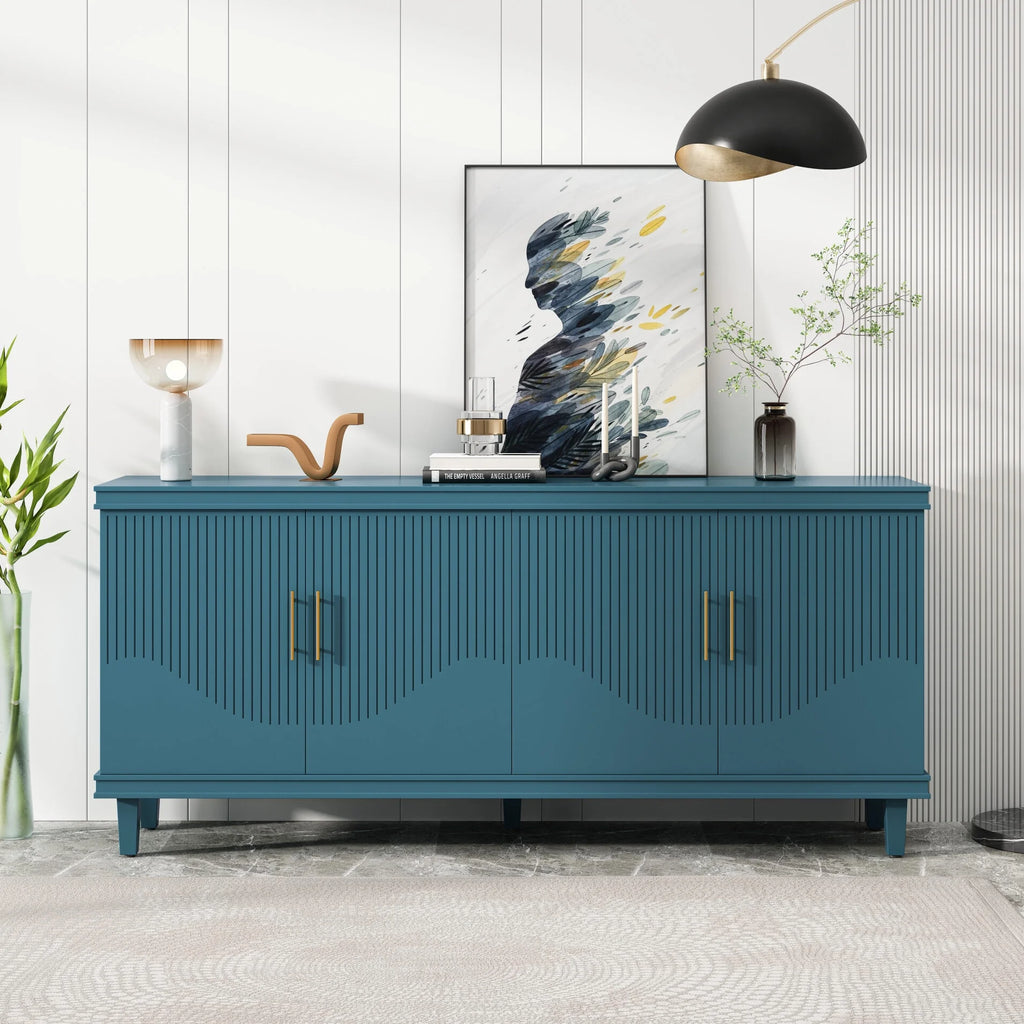 Large 4-Door Storage Cabinet with Adjustable Shelves, Modern Multi-Room Organizer for Living Room, Kitchen, Bedroom, Hallway - Blue