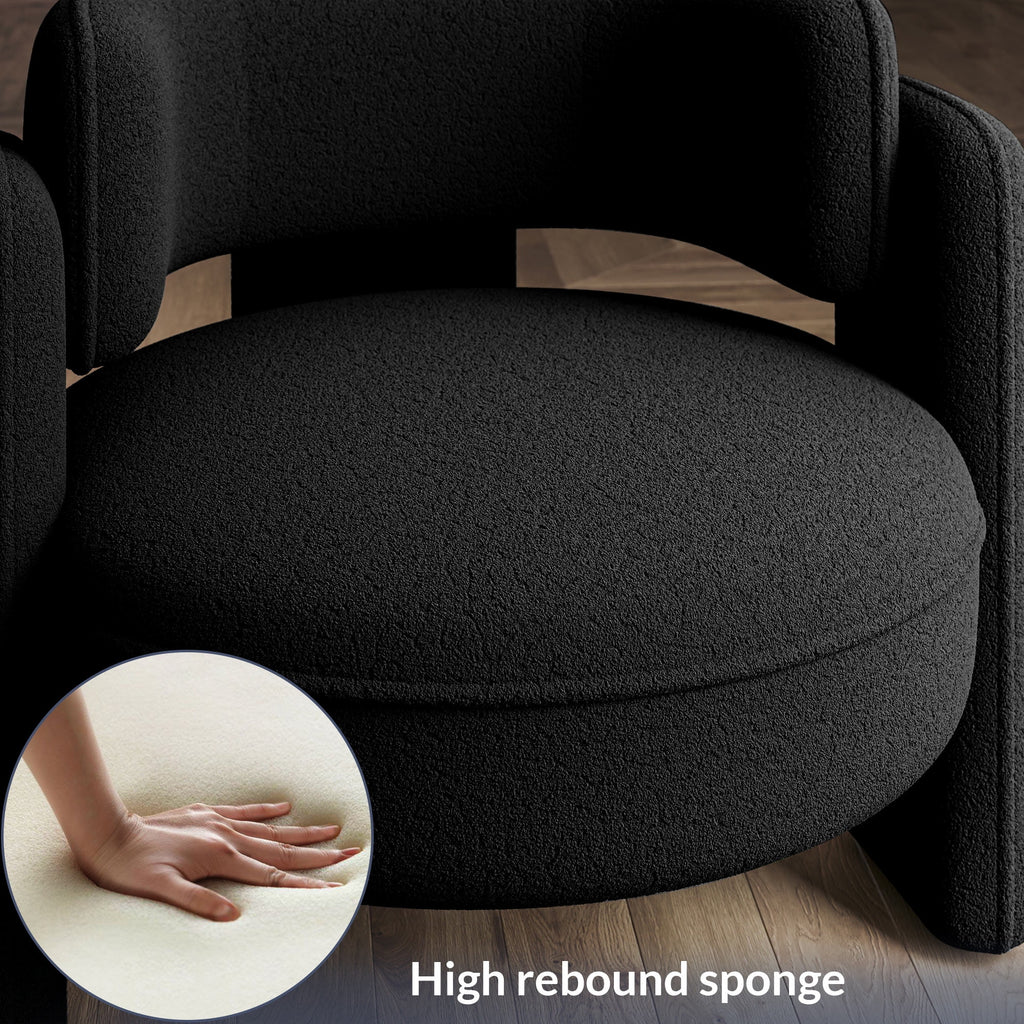 BELLEZE Sherpa Boucle Chair, Modern Barrel Accent Chair Comfy Round Upholstered Armchair Accent Side Chair for Living Room, Bedrooms, Corner - Quinton��White��