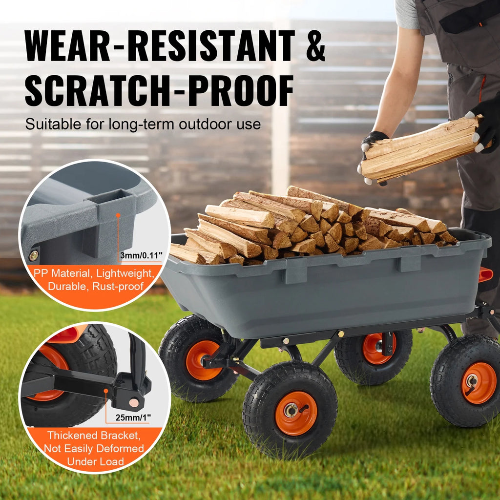 KFFKFF Garden Dump Cart, 35.8x19.5x8.2 in Dump Truck Cart, Max. 600lbs Load Capacity, 10in Rubber Tire, 180�� Adjustable Handle