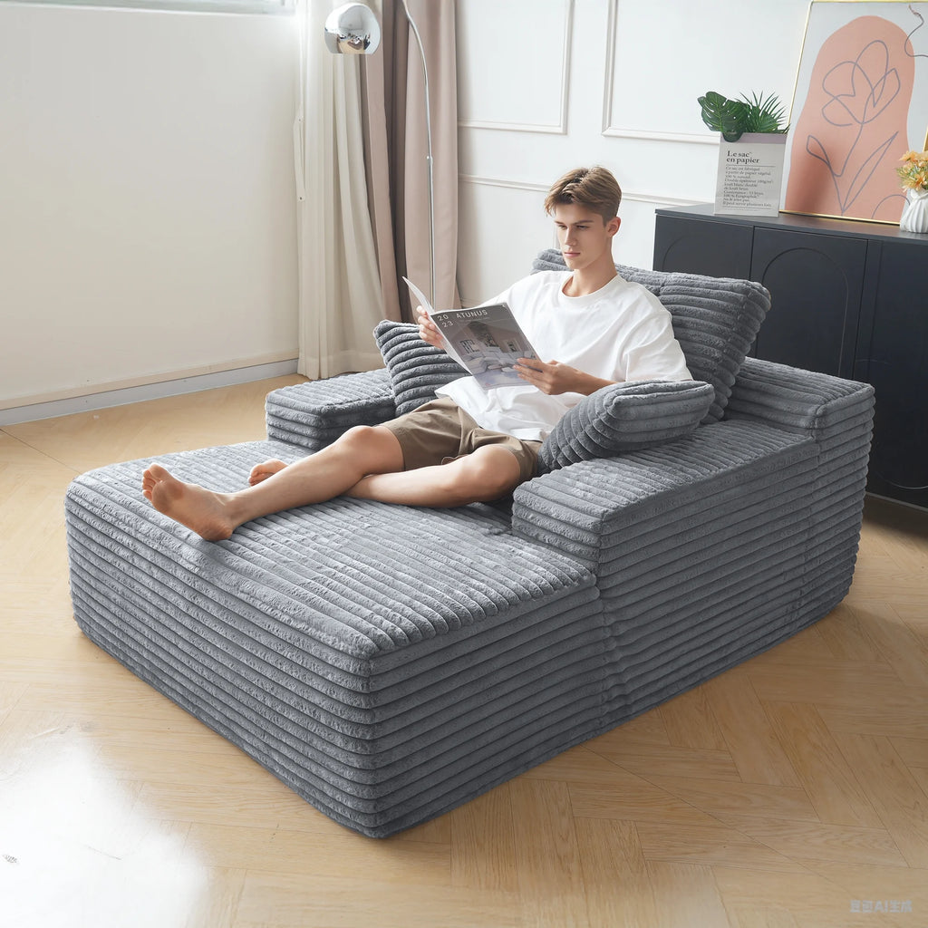 Sodrens Oversized Chaise Lounge Chair Indoor,Upholstered Sofa Bed with Throw Pillows and Armrests,Sleeper Chair for Living Room,Bedroom,Brown,Corduroy