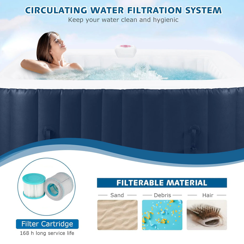 73 inch 4-6 Person Inflatable Hot Tub Spa with Control Panel, Outdoor Portable Hottub with 130 Jets, Insulated Tub Cover and Floor Protector, Temperature up to 104��F, Gray