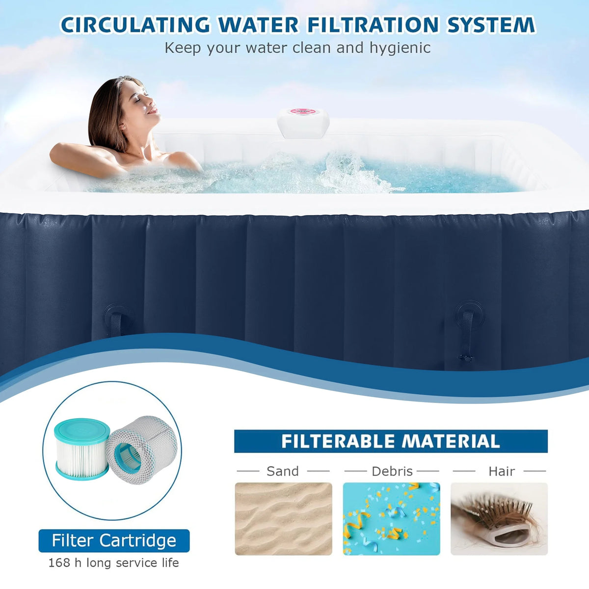 73 inch 4-6 Person Inflatable Hot Tub Spa with Control Panel, Outdoor Portable Hottub with 130 Jets, Insulated Tub Cover and Floor Protector, Temperature up to 104��F, Gray