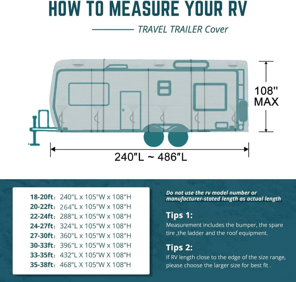 KING BIRD Upgraded Travel Trailer RV Cover, Extra-Thick 5 Layers Anti-UV Top Panel, Deluxe Camper Cover, Fits 27'- 30' RV Cover -Breathable, Water-Repellent, Rip-stop with 2Pcs Straps & 4 Tire Covers