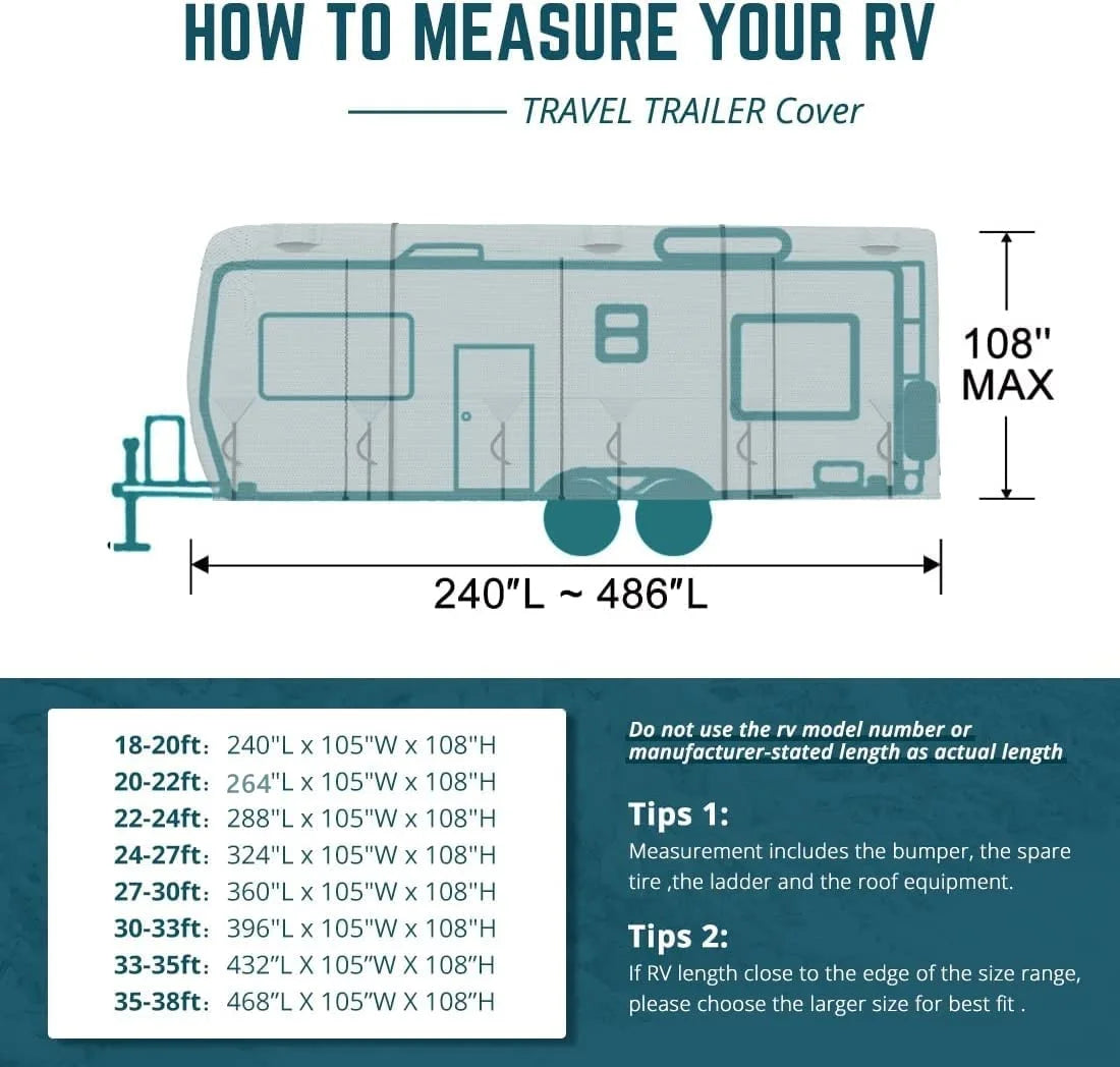 KING BIRD Upgraded Travel Trailer RV Cover, Extra-Thick 5 Layers Anti-UV Top Panel, Deluxe Camper Cover, Fits 27'- 30' RV Cover -Breathable, Water-Repellent, Rip-stop with 2Pcs Straps & 4 Tire Covers