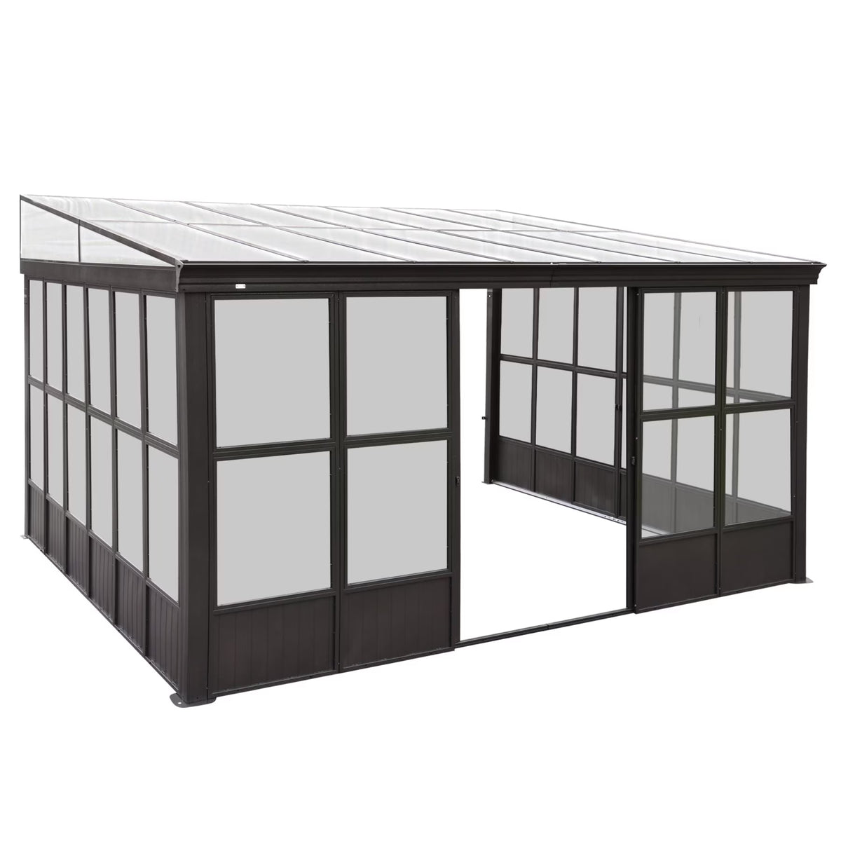 TOTAL Outdoor 10'x12' All-Season Sunroom Gazebo with Steel Roof, PVC Screen, Front & Side Door, Brown