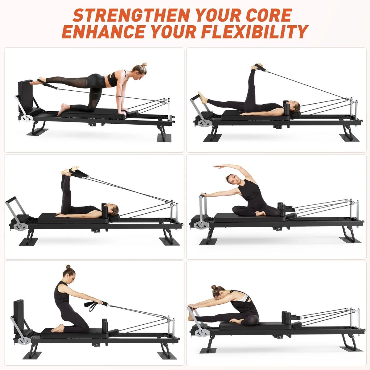 GIKPAL 92" Foldable Pilates Reformer Machine for Home Gym,Balanced Body Pilates Exercise Equipment with Jump Board