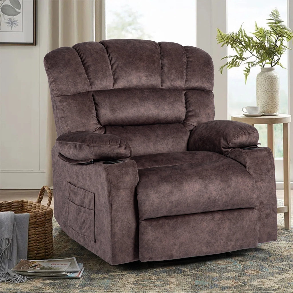 Colerline 40.9" Wide Super Soft and Oversize  Modern Design Velvet Upholstered Manual Recliner Chair with Heating and Massage, Green