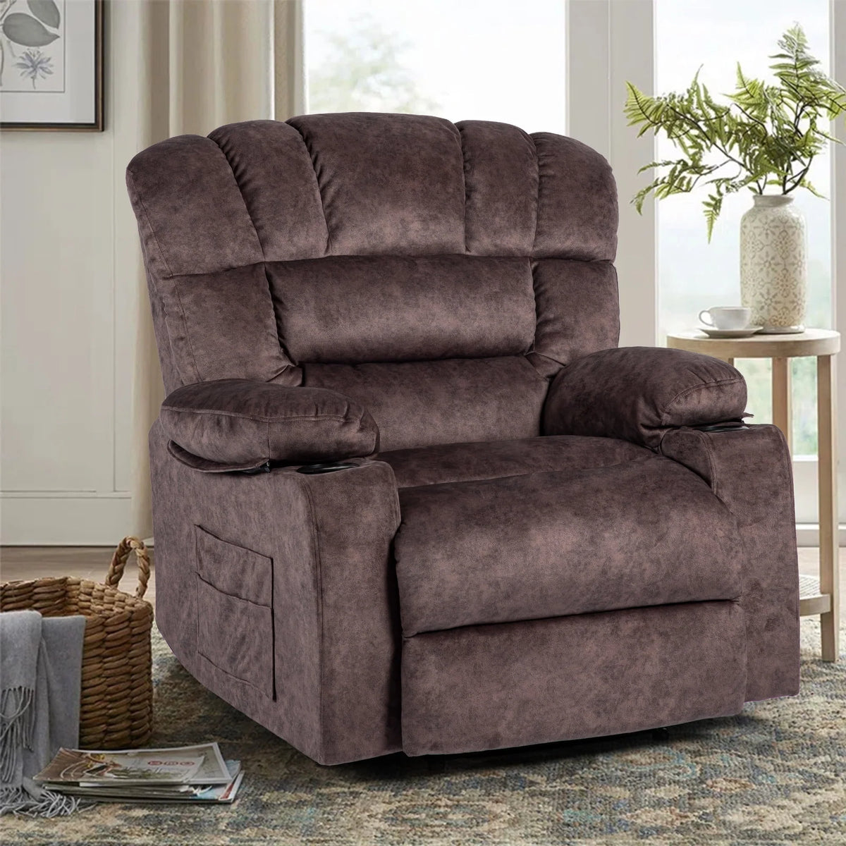 Colerline 40.9" Wide Super Soft and Oversize  Modern Design Velvet Upholstered Manual Recliner Chair with Heating and Massage, Green