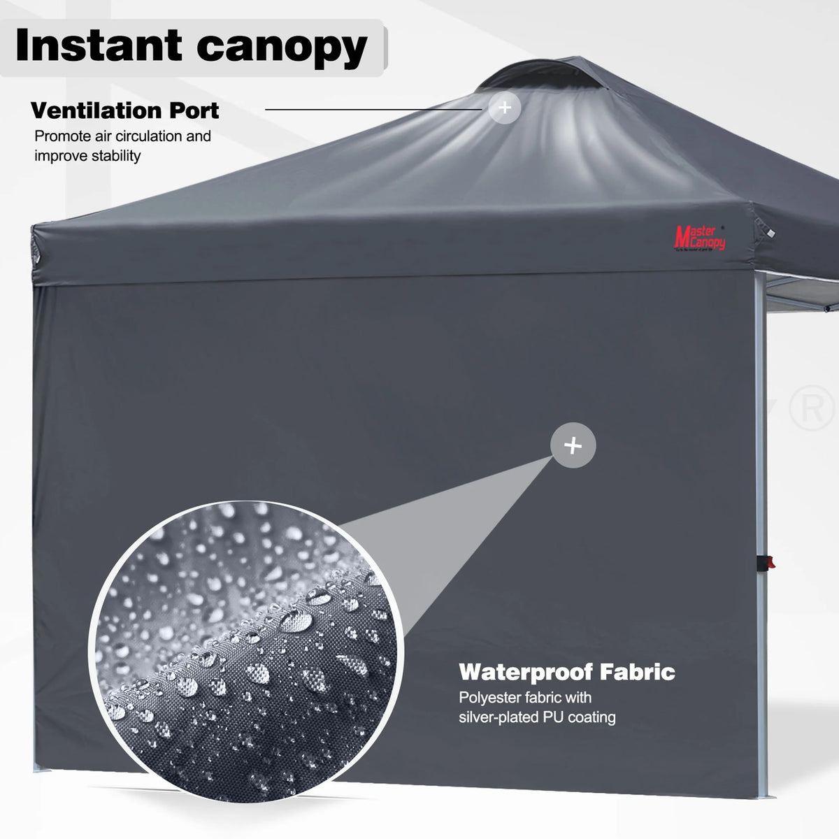 MASTERCANOPY 10' x 10' Easy Pop-up Canopy Tent Outdoor Shade Shelter with 1 Sidewall, White