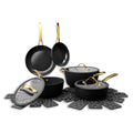 Thyme & Table 12-Piece Nonstick Signature Ribbed Cookware Set, Pots and Pans Set - Black & Gold