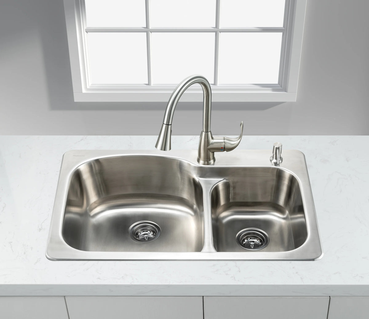Frigidaire 60/40 Dual Mount 33" Stainless Steel Kitchen Sink Combo W/ Brushed Nickel Faucet & Disposal