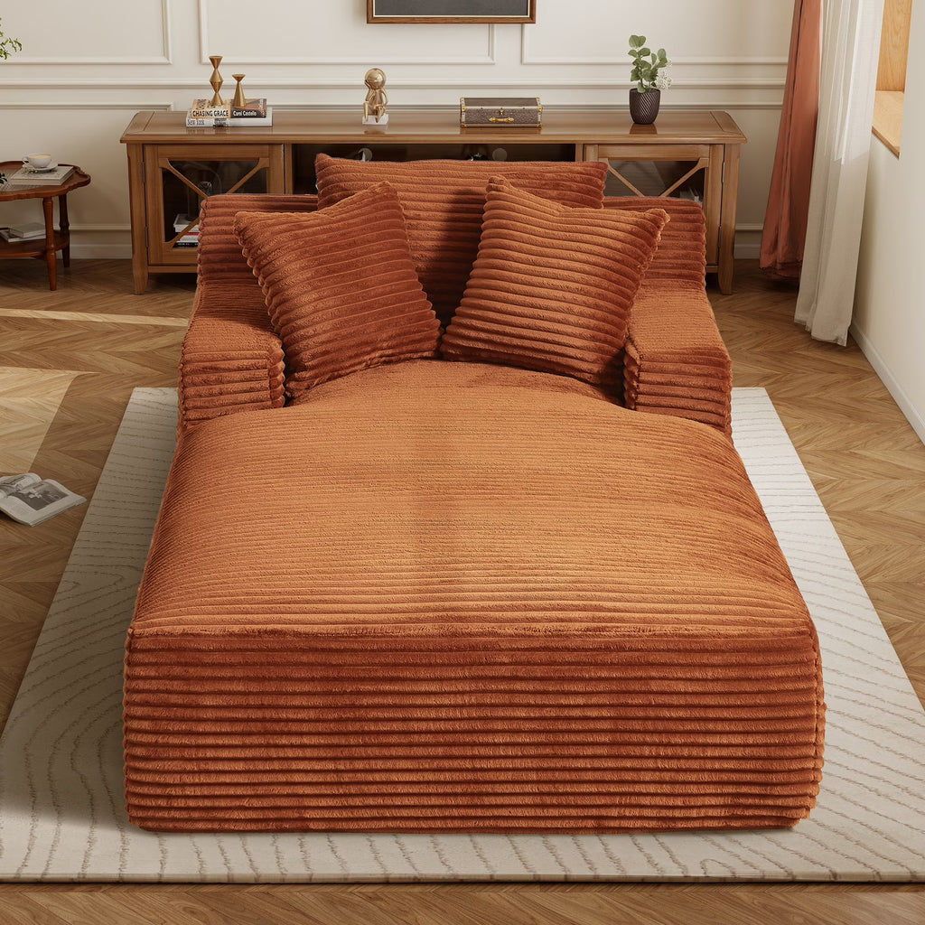 Aukfa 78.7" Extra Long Chaise Lounge Sofa, Oversized Upholstered Couch with 3 Pillows for Indoor Living Room/Bedroom,Orange