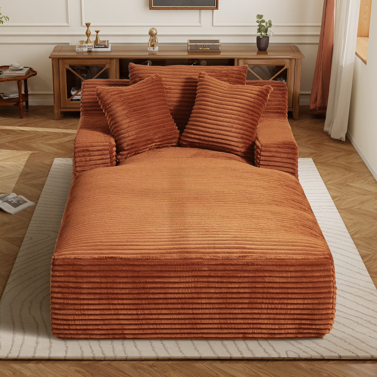 Aukfa 78.7" Extra Long Chaise Lounge Sofa, Oversized Upholstered Couch with 3 Pillows for Indoor Living Room/Bedroom,Orange