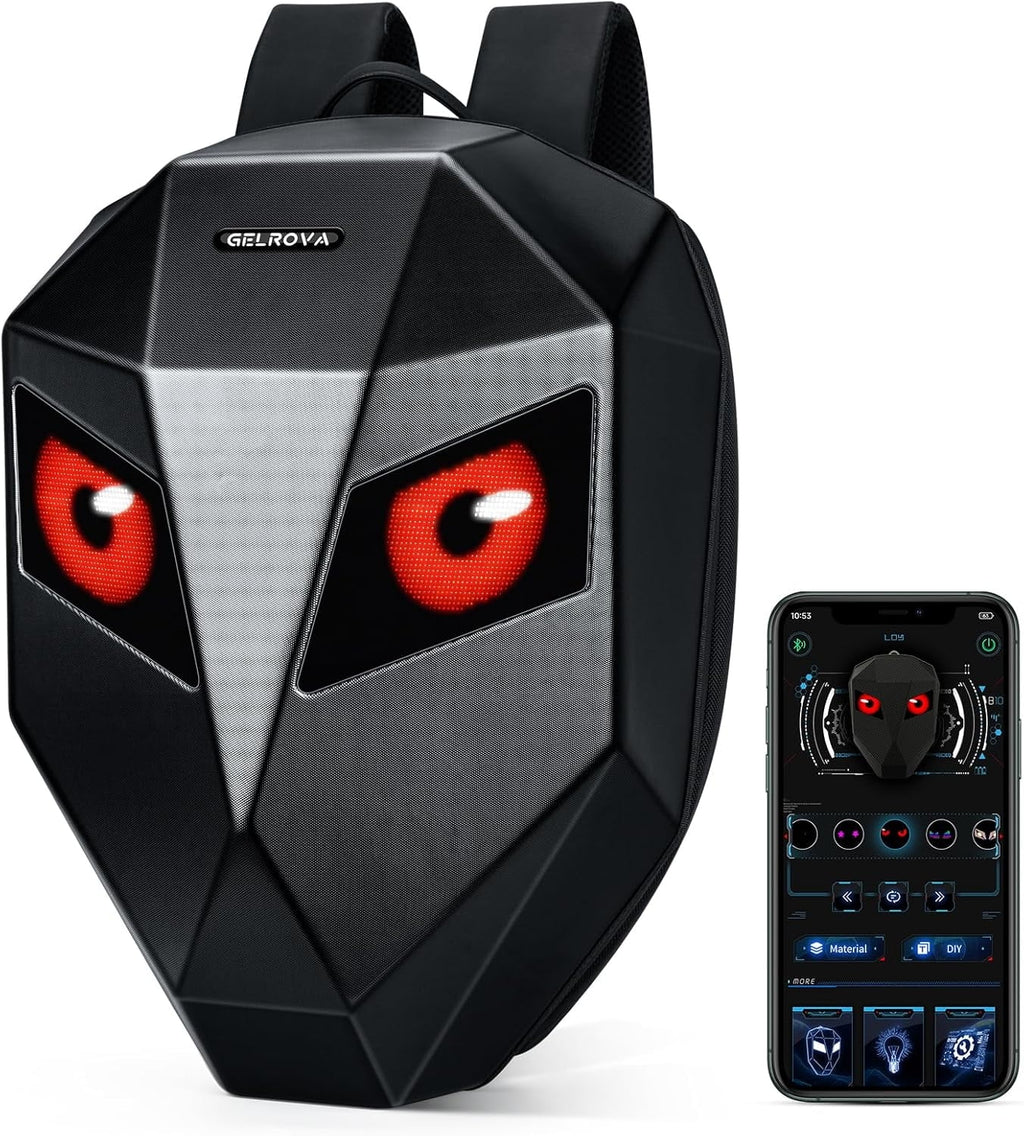 Gelrova Knight LED Bike Backpack, Black Hard Shell Motorcycle Helmet, Small Size 17in