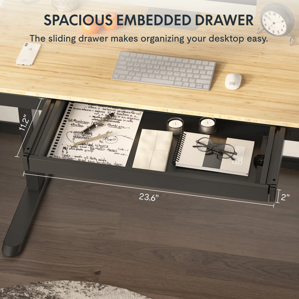 FLEXISPOT 48" W Home Office Height Adjustable Standing Desk White and Maple with USB Charge Ports and Embedded Drawer