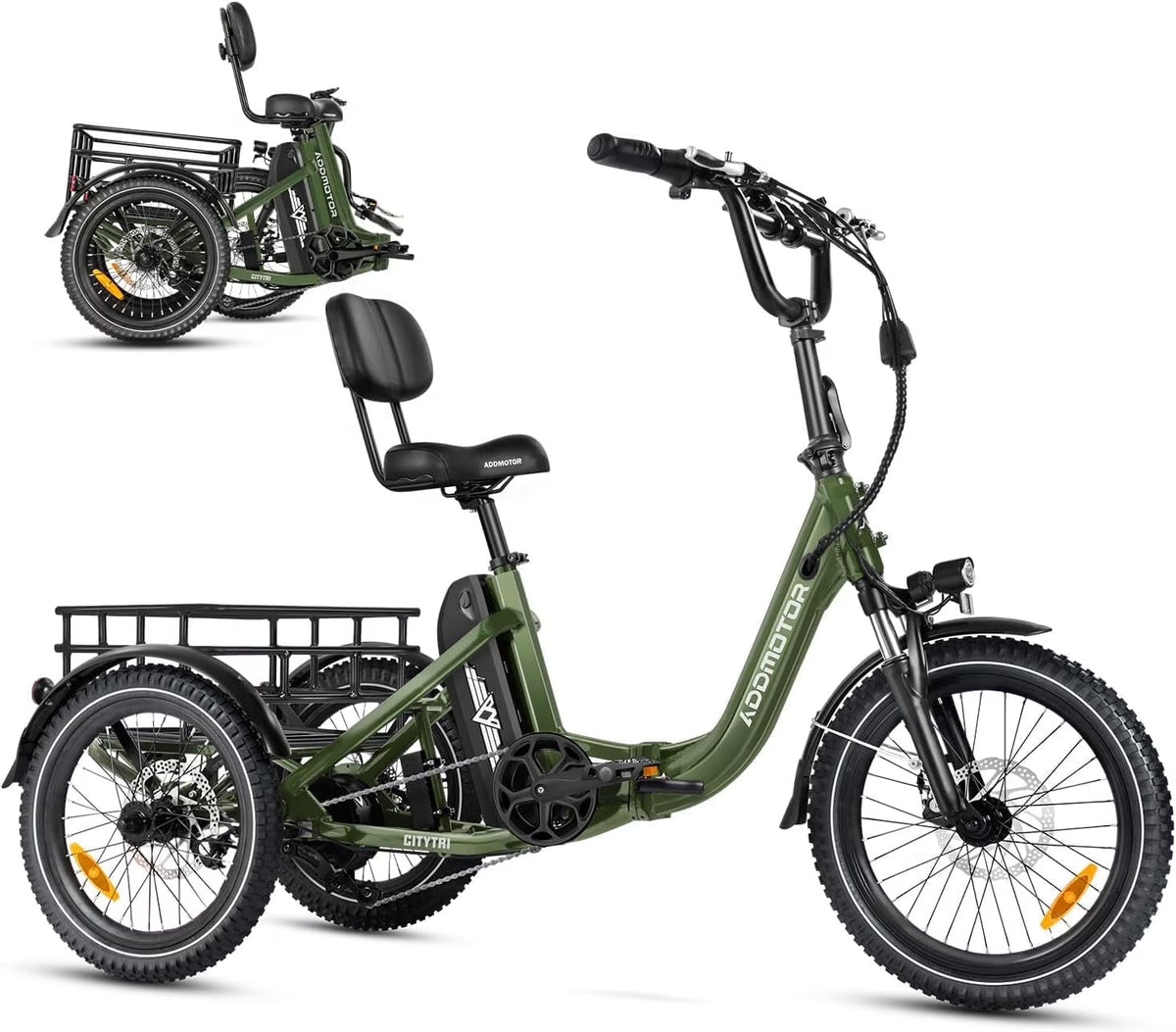 Addmotor Folding Electric Trike, 90MI Electric Tricycle for Adults, 750W 48V 20Ah, CITYTRI 3 Wheel Electric Bikes, Step-Thru Etrike with Rear Speed Differential & Parking Brake, E-310 Plus Red