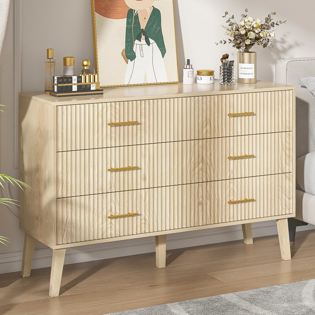 Fluted 6 Drawers Dresser, Wide Modern Chest of Drawers, 6 Drawer Double Dresser