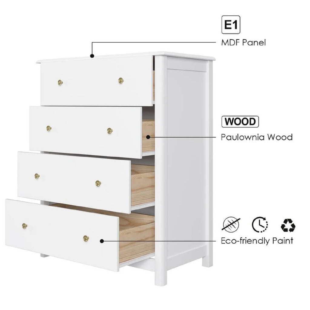 Homfa Vertical Dresser with 4 Drawer, Wide Chest of Drawers Nightstand for Bedroom Closet Entryway, White