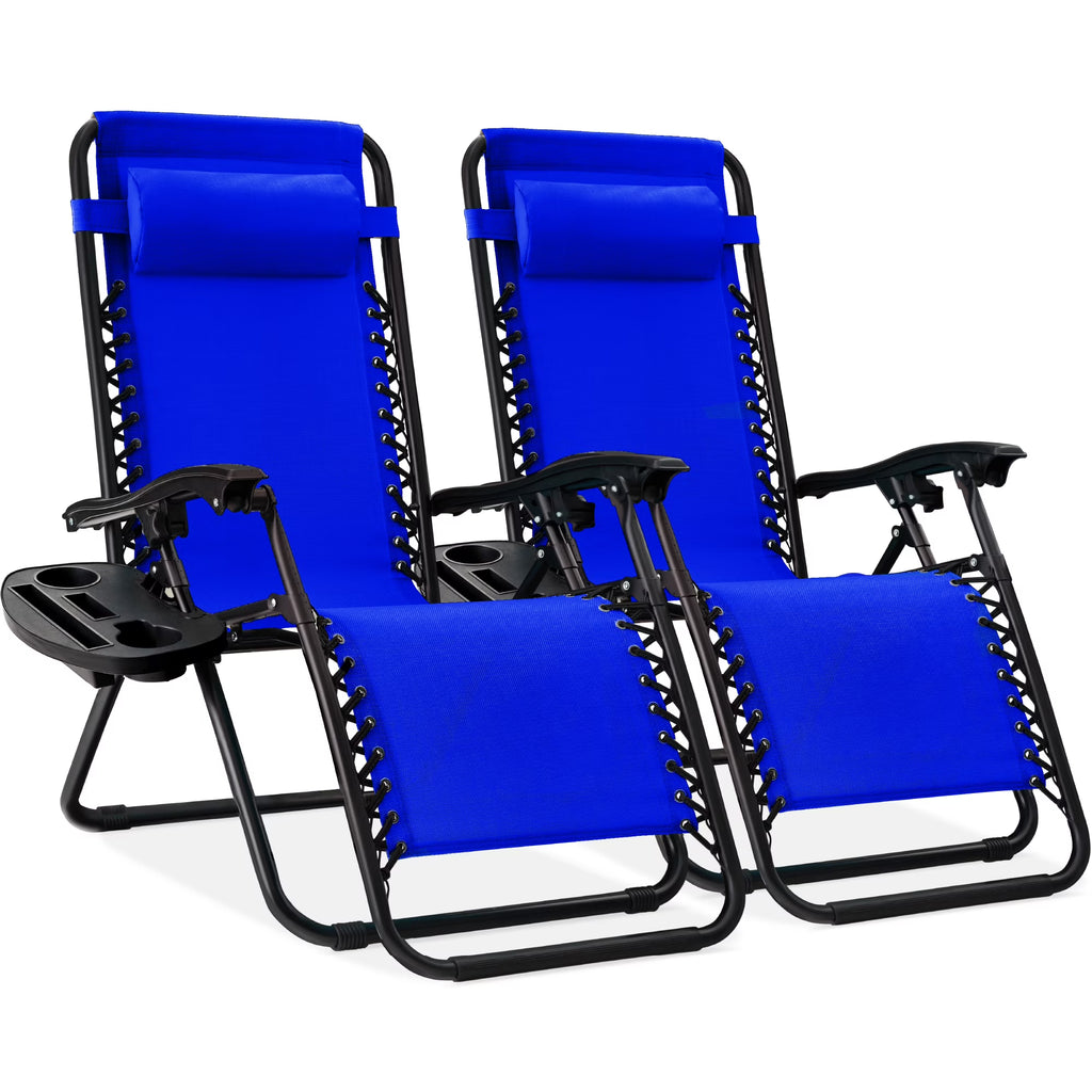 Best Choice Products Set of 2 Zero Gravity Lounge Chair Recliners for Patio, Pool w/ Cup Holder Tray - Gray
