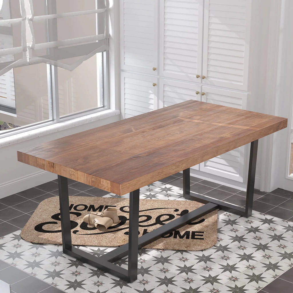 Yaoping 72" Rustic Farmhouse Solid Wood Dining Table with Metal Frame, Rectangular Kitchen and Dining Table for Home Office Furniture(Brown-72 in Dining Table)