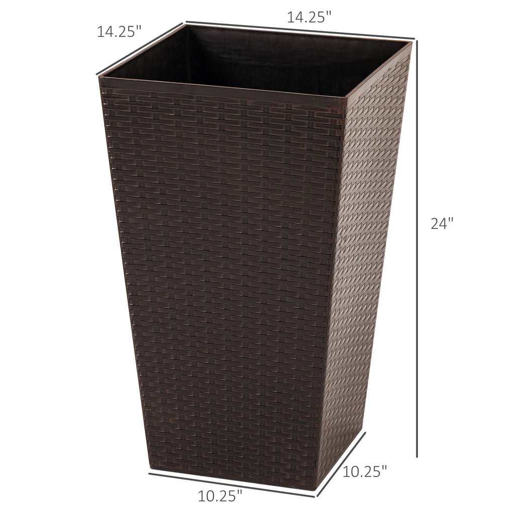 Outsunny Set of 3 Tall Planters with Drainage Hole, Outdoor Flower Plant Pots, Indoor Planters for Porch, Front Door, Entryway, Patio and Deck, Black