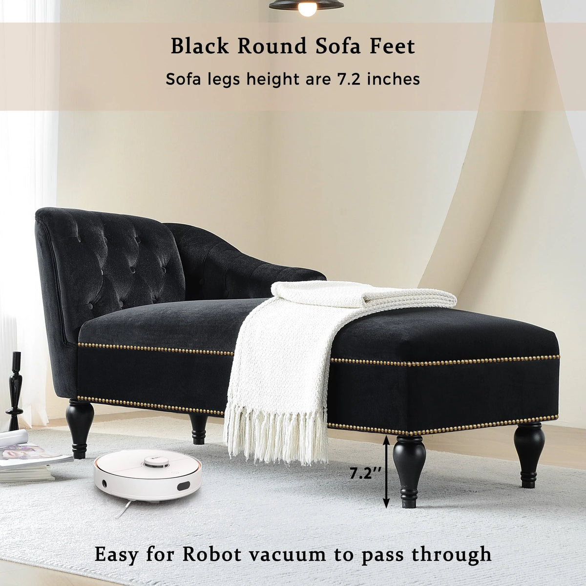 Ufurpie 58" Velvet Chaise Lounge Indoor,Sleeper Lounge Sofa with Nailhead Trim,for Living Room,Office,Apartment,Black