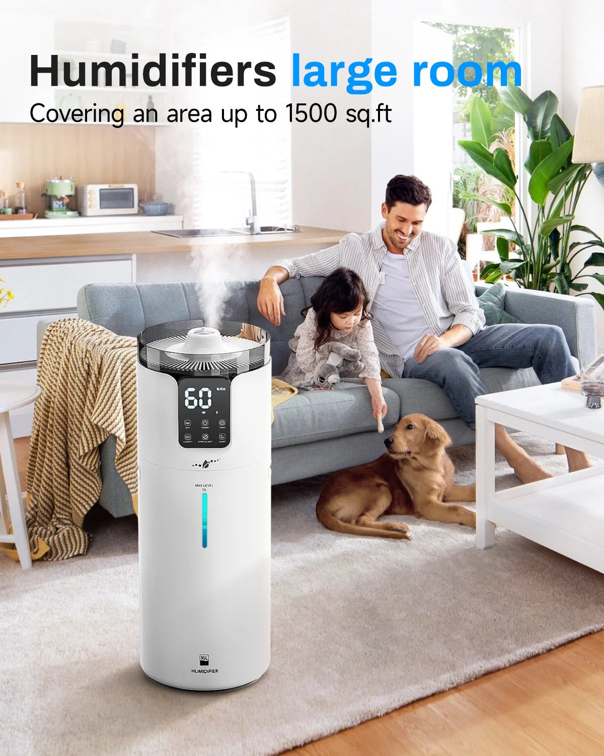 Lacidoll 4.2 Gal Humidifier for Large Room Bedroom, Top Fill, Essential Oil Tray, Touch and Remote Control