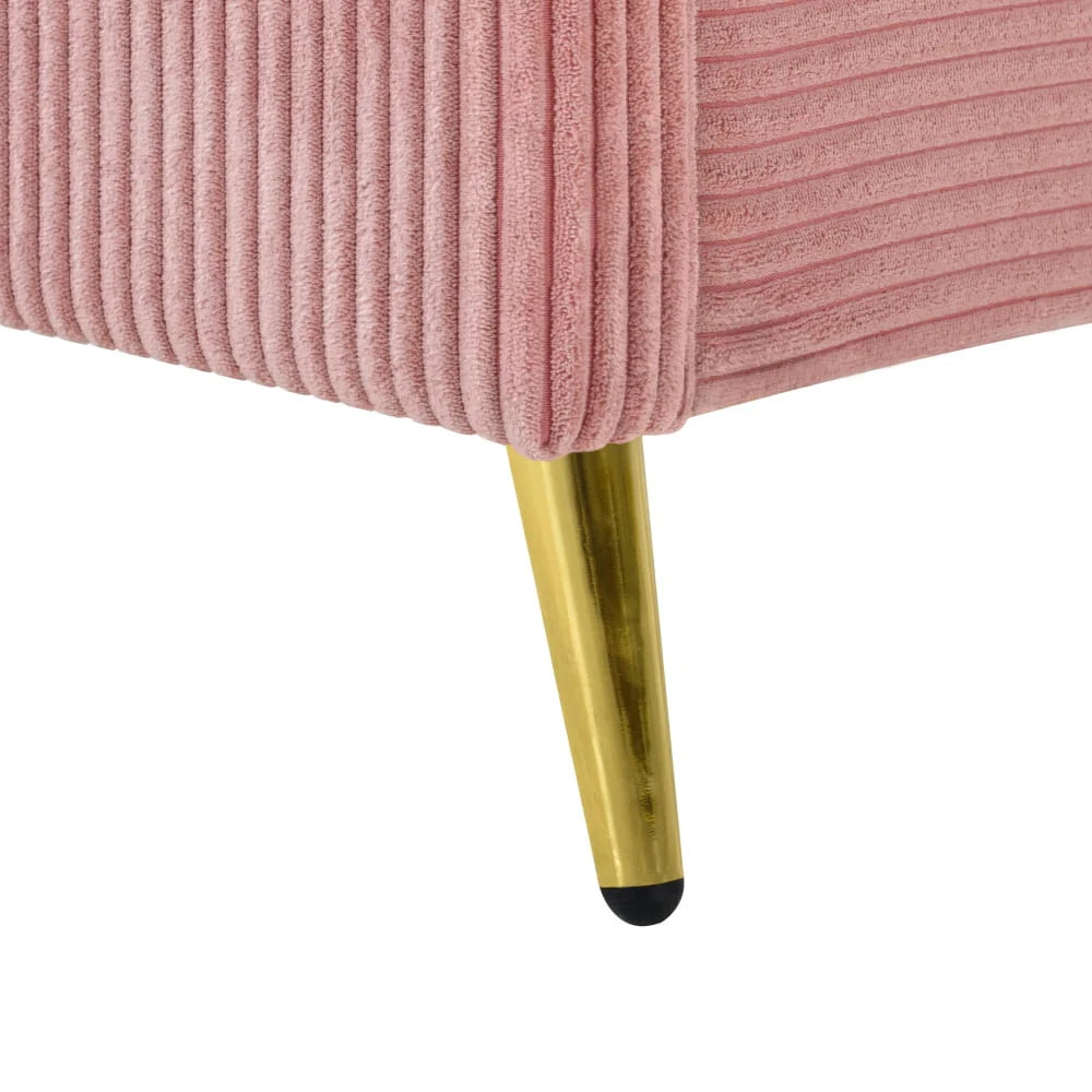 Queen Size Corduroy Platform Bed with Wingback Headboard,Wood Corduroy Platform Bed with Metal Legs and Slats Support,Upholstered Bed Frame for Kids Adult Bedroom,No Box Spring Needed,Pink