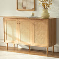 EYYTHUNG Farmhouse 3-Door Rattan Storage Cabinet, Solid Wood Entryway Buffet Sideboard