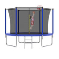 8FT Trampoline for Kids,Outdoor Trampoline with Basketball Hoop,Heavy-Duty Trampoline with Safety Enclosure Net,Blue