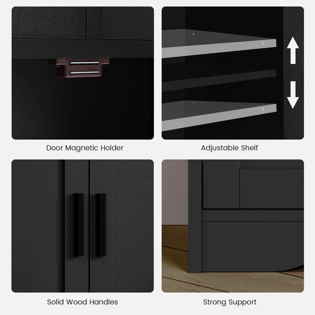FANGSUM Rattan Storage Cabinet with 2 Drawers & 2 Shelves, Floor Cabinet for Living Room