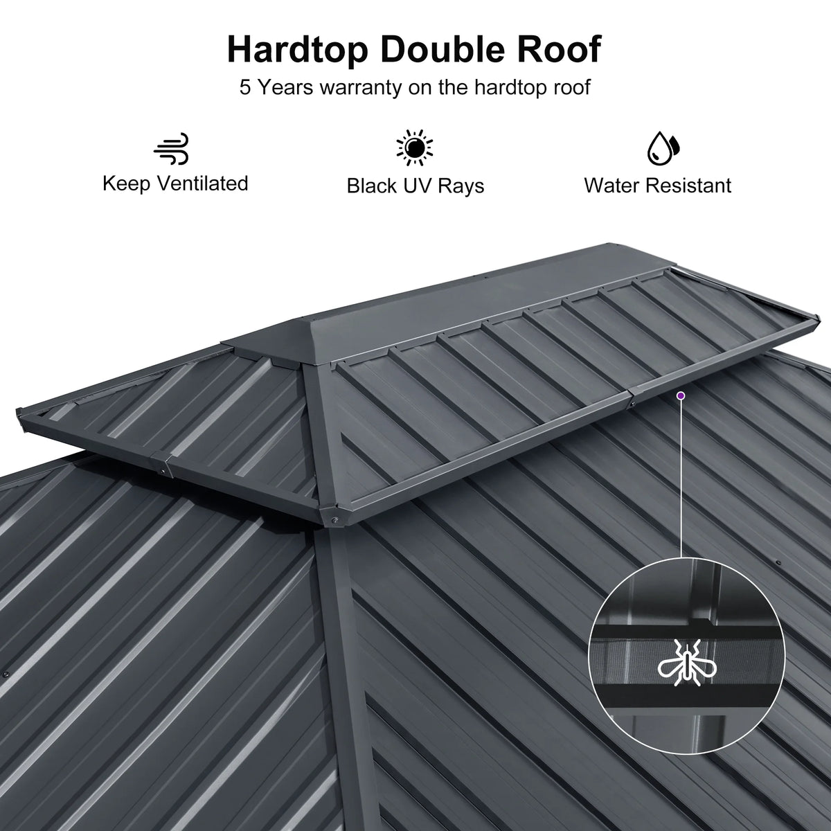PURPLE LEAF 8' X 8' Gazebo Outdoor Gazebo Permanent Hardtop Gazebo with Galvanized Steel Double Roof for Patio Backyard Deck Aluminum Gazebo with Netting and Curtains Grey
