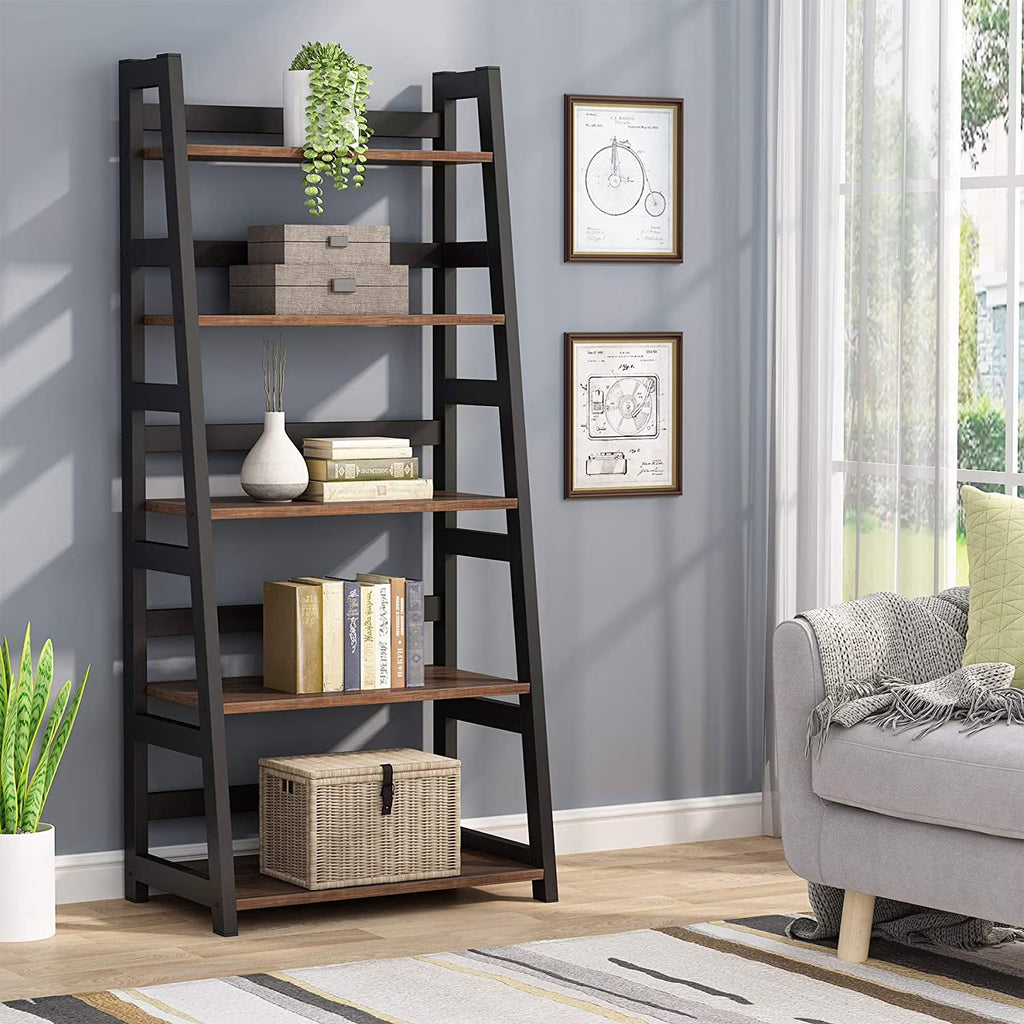 Tribesigns 5 Shelf Ladder Bookshelf Bookcase with Storage, Modern Etagere Bookcase for Living Room , Wood & Metal
