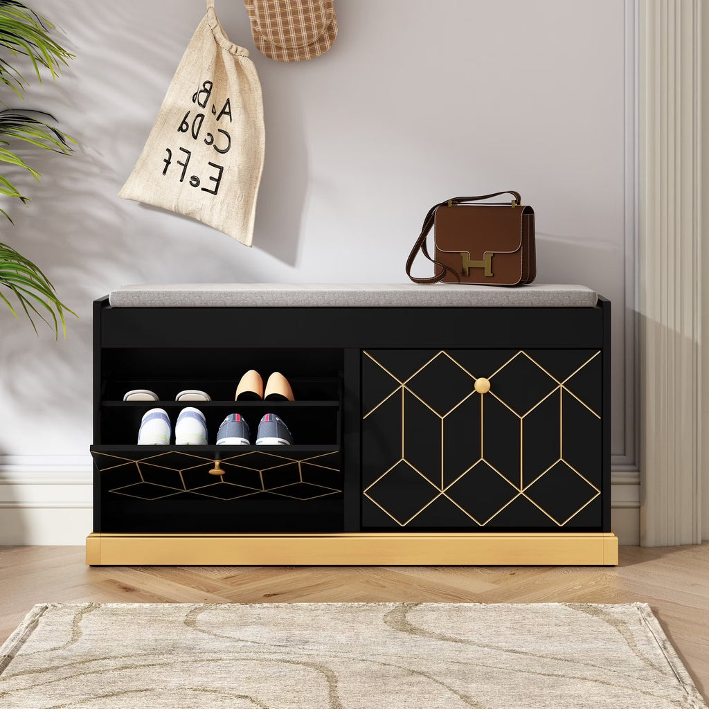 HLR White Shoe Cabinet, Shoe Cabinet with 2 Drawers Shoe Storage, Entryway Bench with Padded Seat