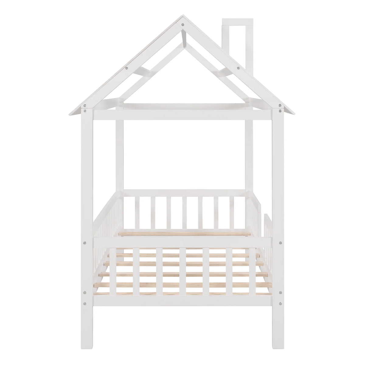 Euroco Twin Size Platform Bed, House Bed with Fence for Kids, Gray