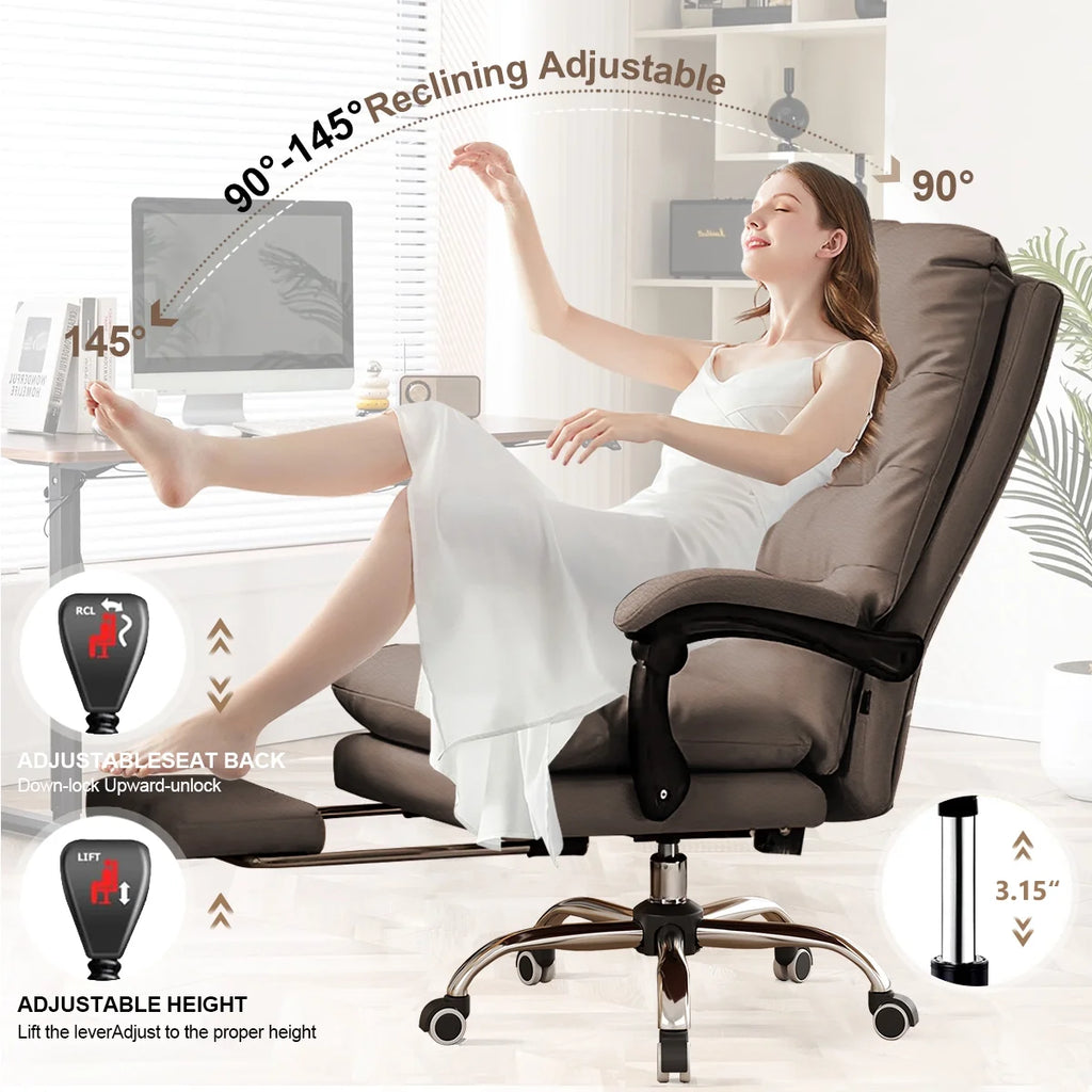 Comfortable Office Chair High Back Executive Desk Chair Leather Computer Gaming Chair Swivel Office Chairs with Footrest