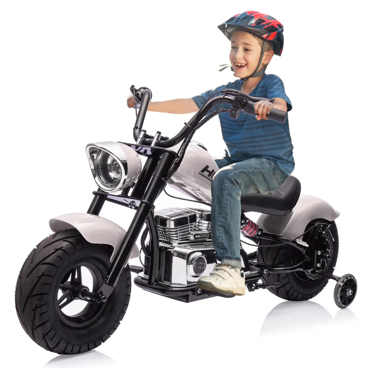 Towallmark 36V Kids Electric Dirt Bike, 350W Off-Road Motorcycle, Max 16.5 Mph, Ride On Electric Motorcycle with Removable Training Wheels, Spring Suspension, Leather Seat, Led Light,Music