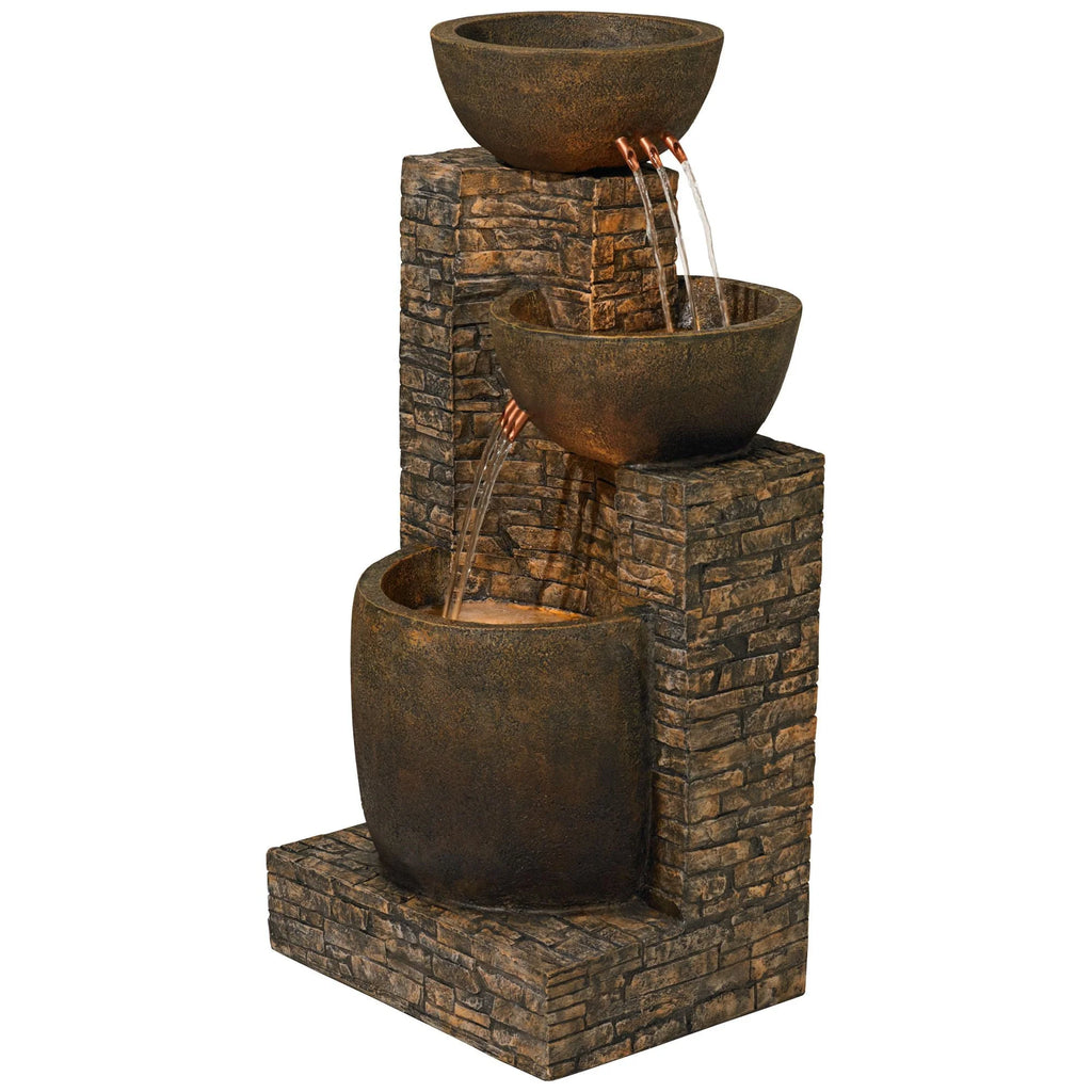 John Timberland Outdoor Floor Water Fountain Three Bowl Floor Cascade 35" for Yard Garden Lawn