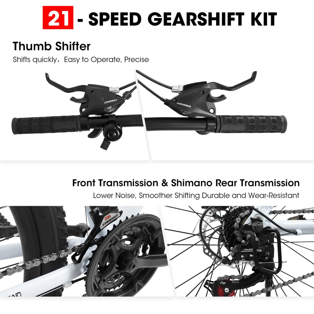 27" Mountain Bike, 21-Speed Dual Disc Brakes with Aluminum Frame �C Black